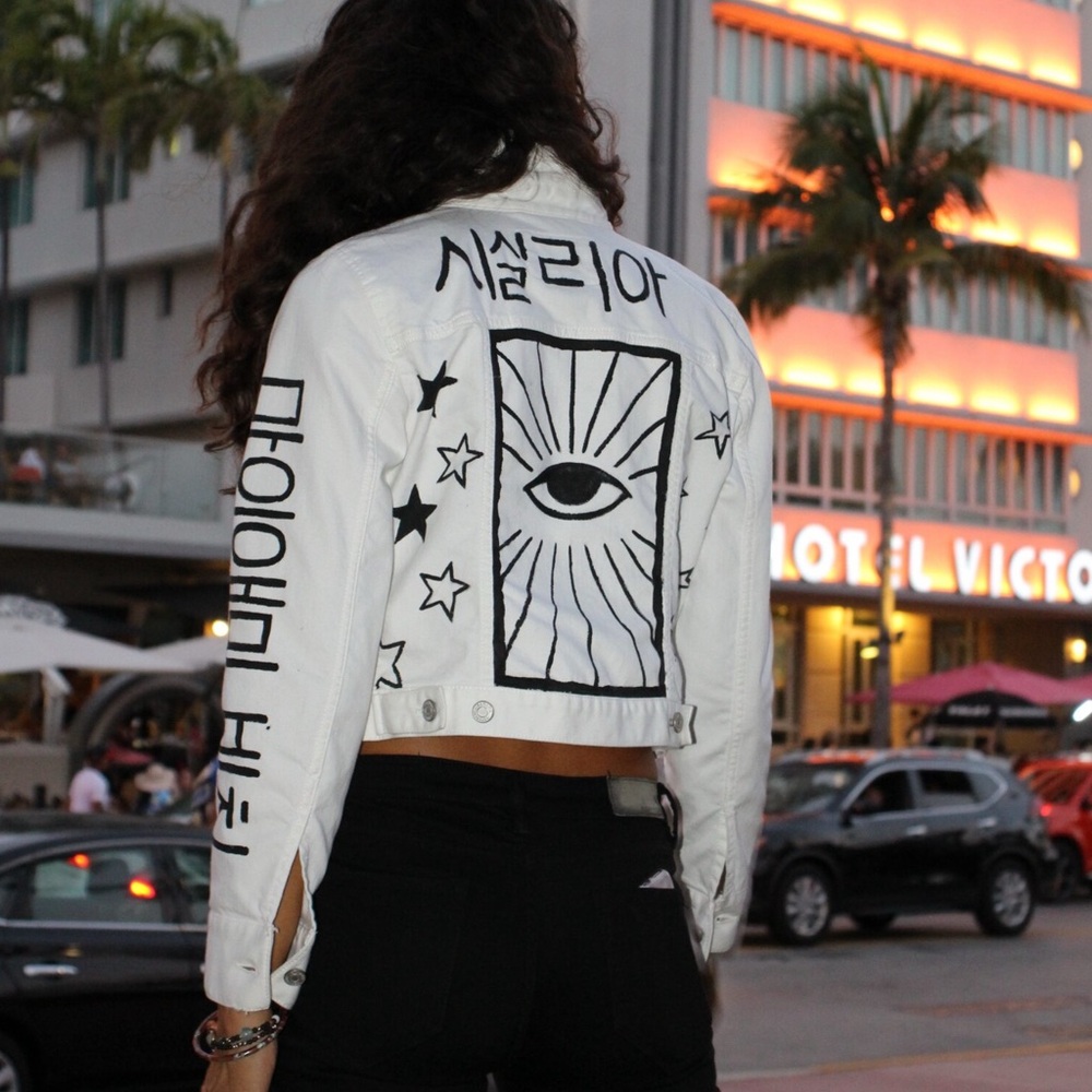 Custom Upcycled Evil Eye Denim Jacket